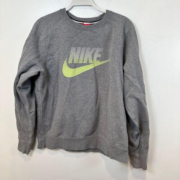 VTG Nike Gray‎ Crewneck Sweatshirt with Neon green Logo Athletic Pullover Size M - Picture 1 of 3
